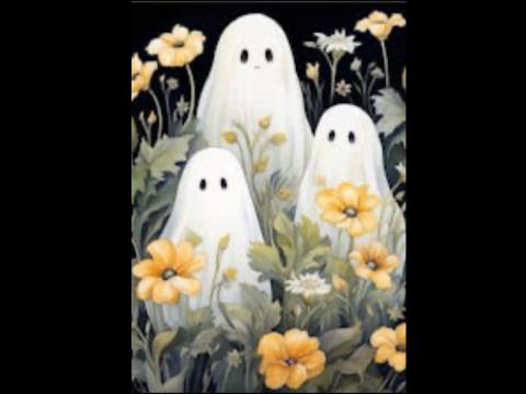 3 ghosts and sunflowers painting