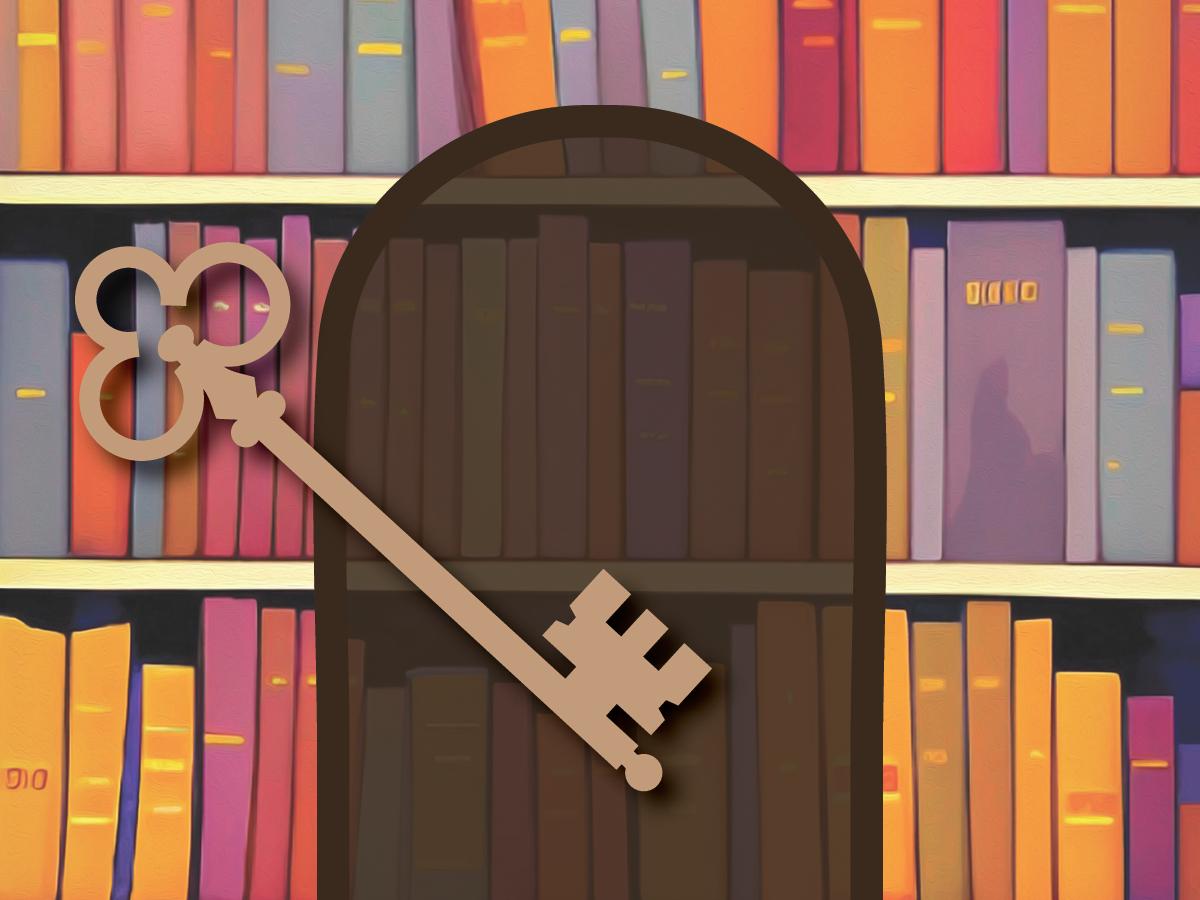 Image of bookshelf and secret key